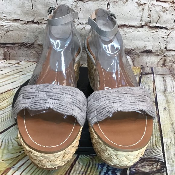 Splendid Women’s Gray Macramé Woven Open Toe Wicker Wedge Jute Platform Sandals - Picture 2 of 9